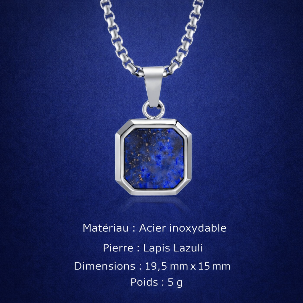 Collier Acier Pierre Naturelle Pendentif Tendance