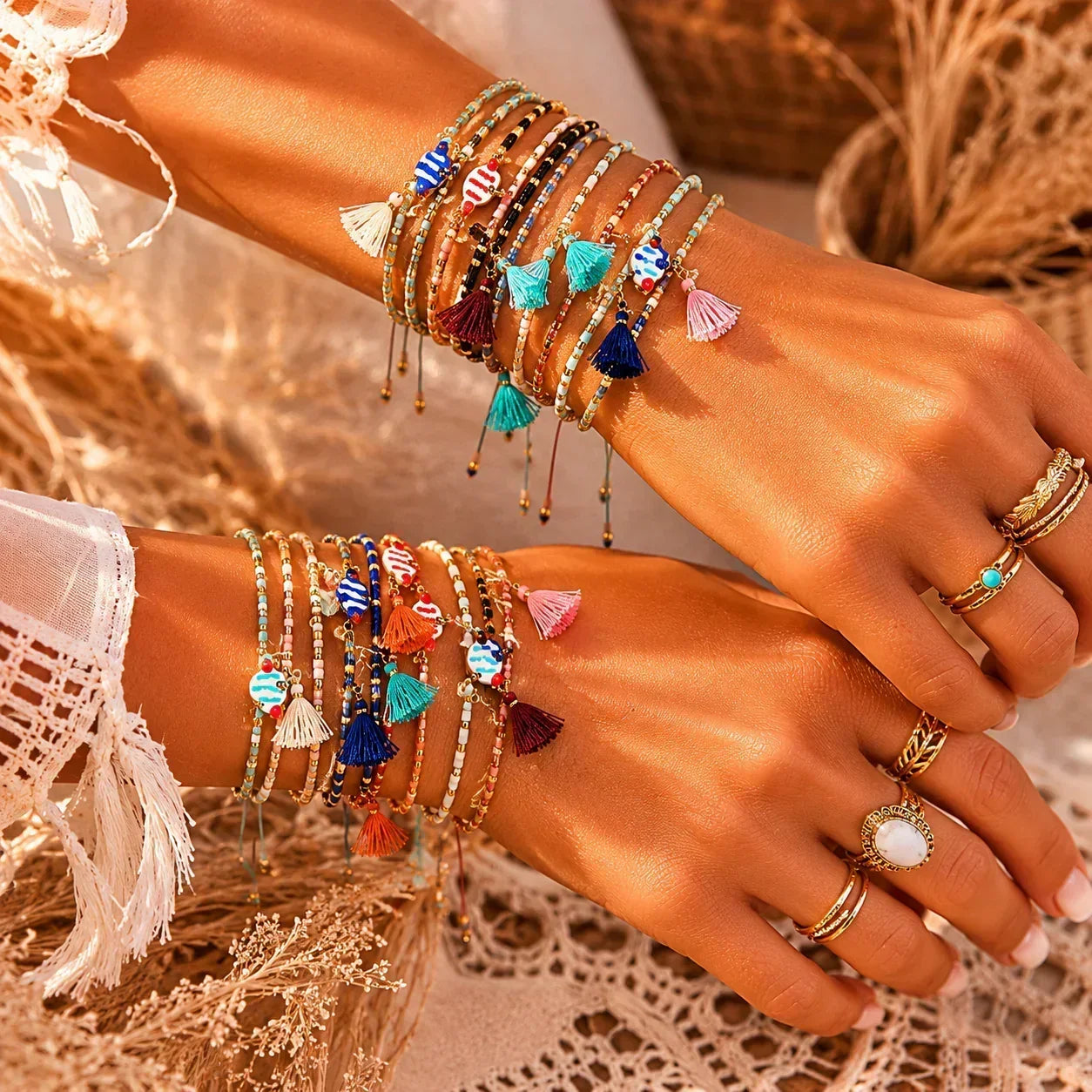 Bracelet femme boho perles Miyuki pompon coloré - bracelet perles GoHappy