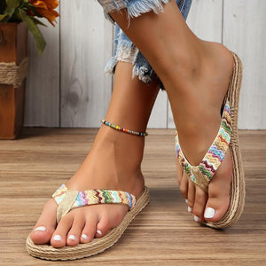 Tongs à Talon Plat de Style Ethnique pour Femmes - Confort et Élégance - Tongs GoHappy