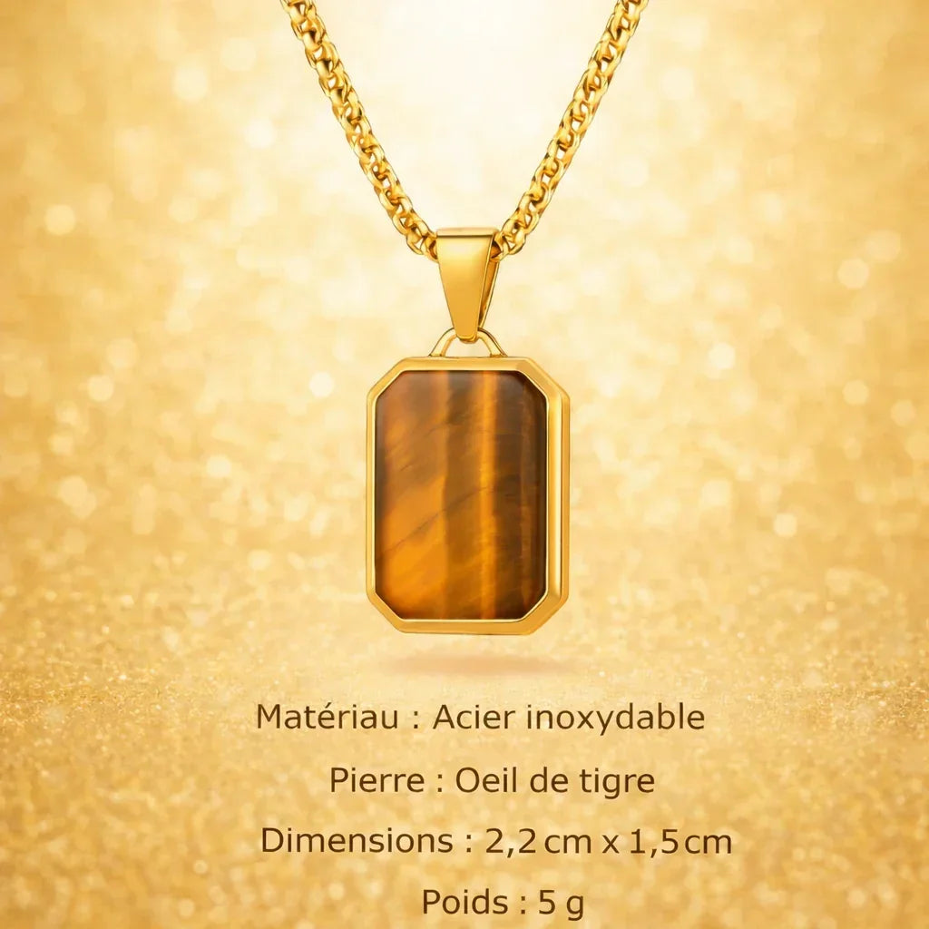 Collier Acier Pierre Naturelle Pendentif Tendance - collier homme GoHappy