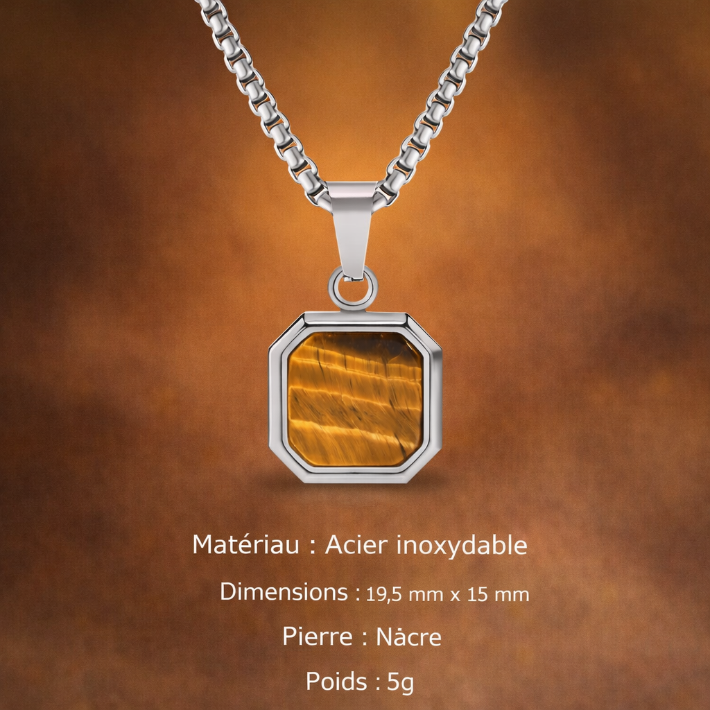 Collier Acier Pierre Naturelle Pendentif Tendance