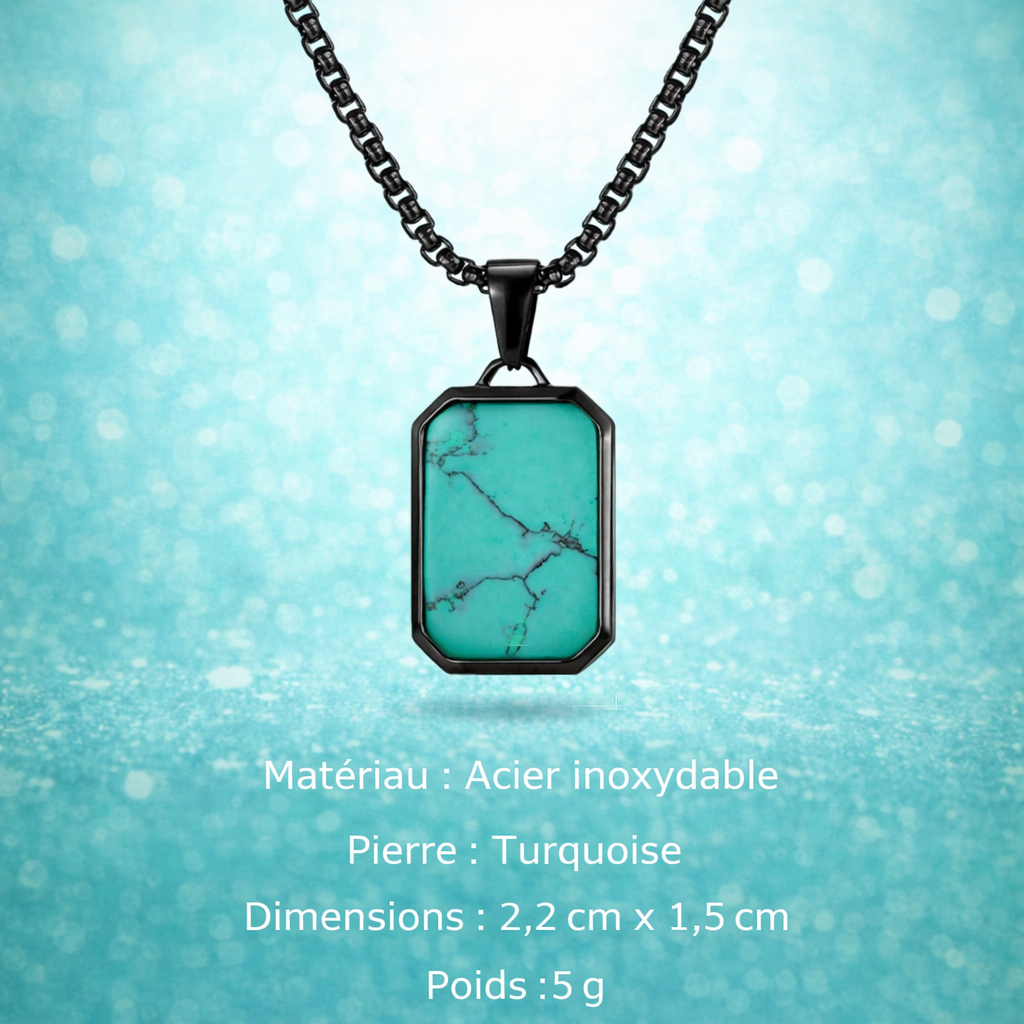 Collier Acier Pierre Naturelle Pendentif Tendance