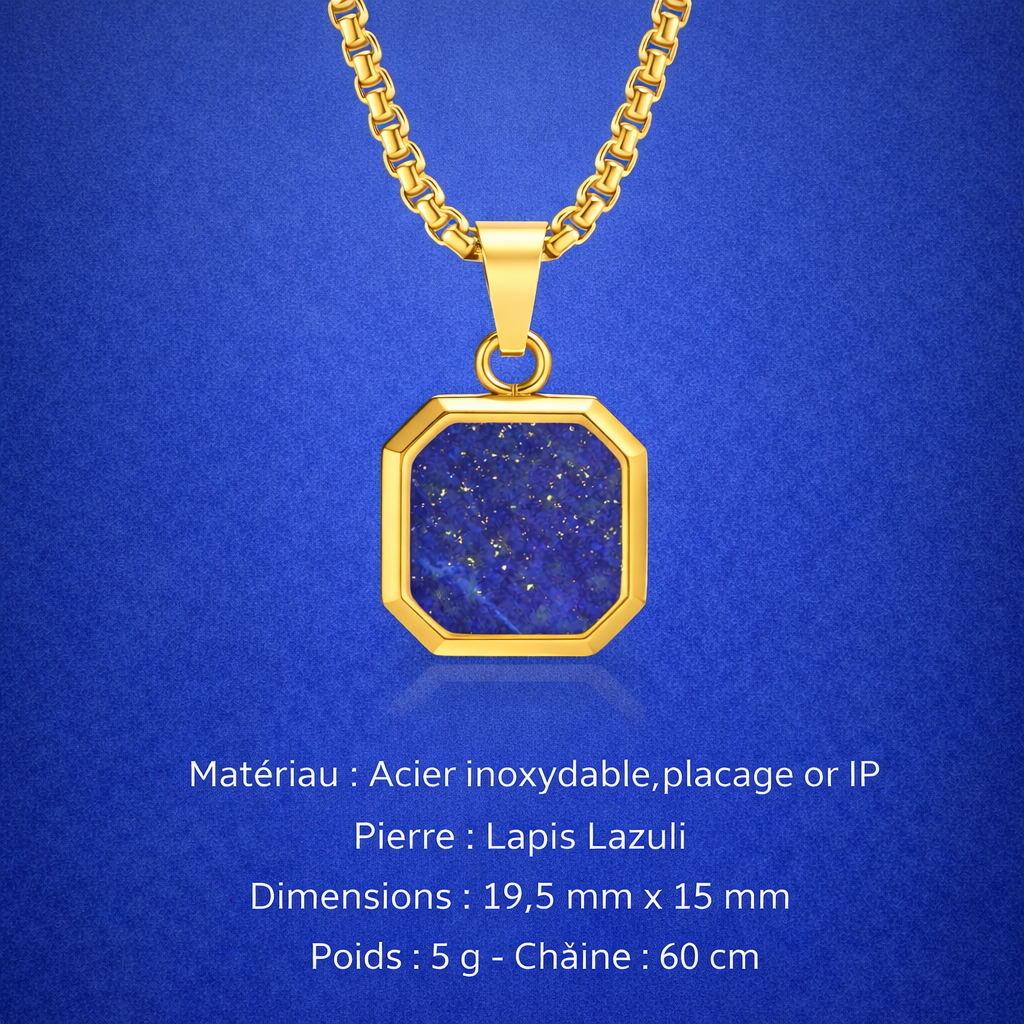 Collier Acier Pierre Naturelle Pendentif Tendance