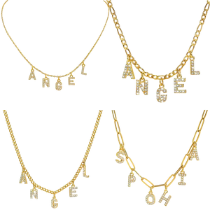 Collier Lettres Personnalisé Acier Doré Strass 1-9 Prénoms - bijou personnalisé GoHappy