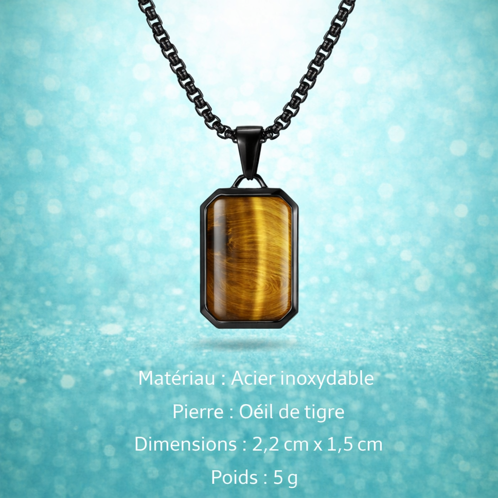Collier Acier Pierre Naturelle Pendentif Tendance