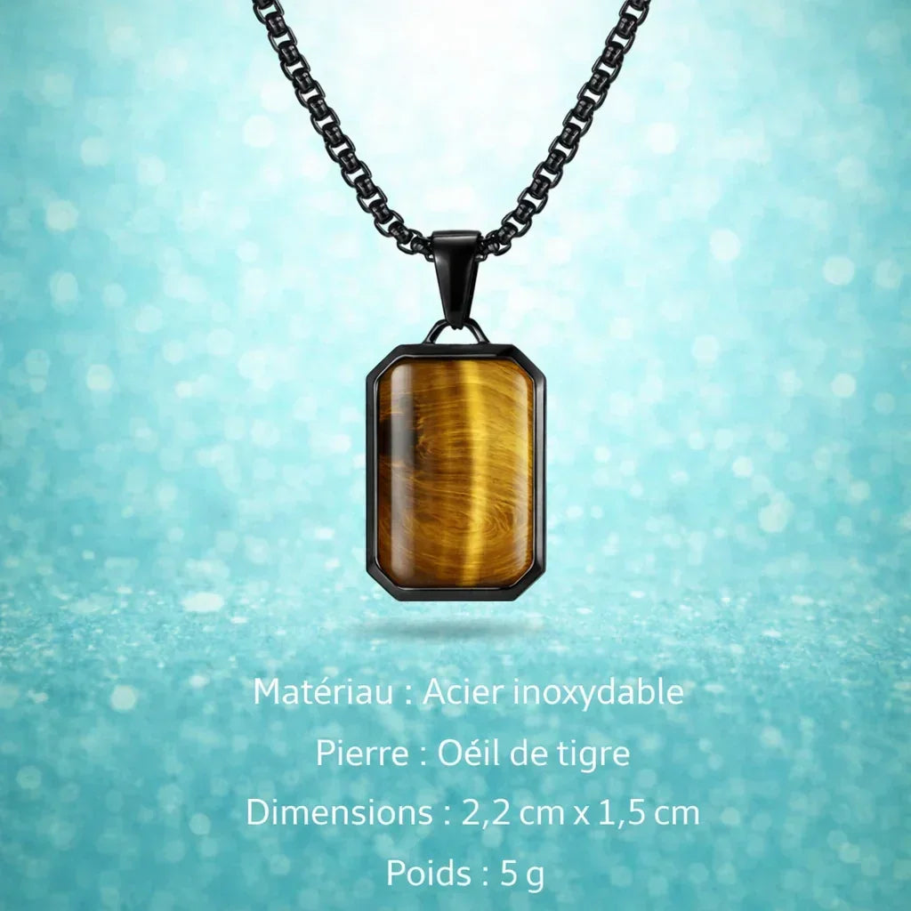 Collier Acier Pierre Naturelle Pendentif Tendance - collier homme GoHappy