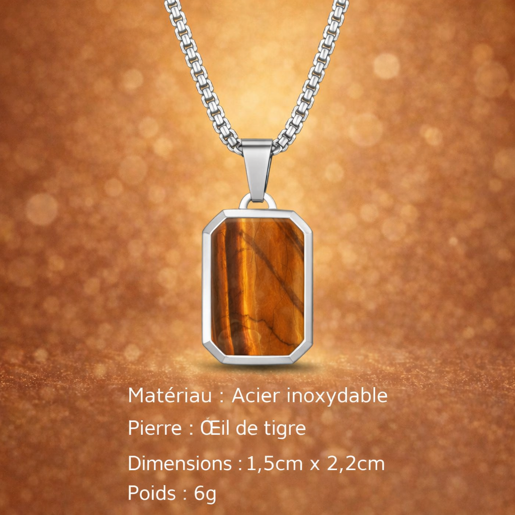 Collier Acier Pierre Naturelle Pendentif Tendance