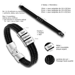 Bracelet Prénoms Famille Atelier cuir-acier - bracelet prénoms homme GoHappy