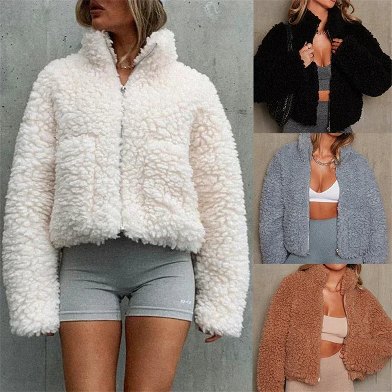 Veste courte en laine d'agneau épaisse - Mode automne/hiver 2024/25 - veste GoHappy