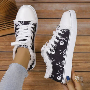 Baskets femmes motif tête de mort chic et confortables - chaussures tissu femmes GoHappy