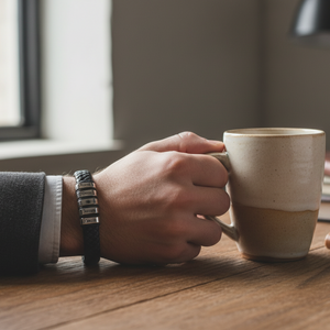 Bracelet cuir tressé homme avec 1-5 prénoms gravés laser sur acier inoxydable. Résistant eau, fermeture sécurité. Cadeau personnalisé chargé d'émotion.