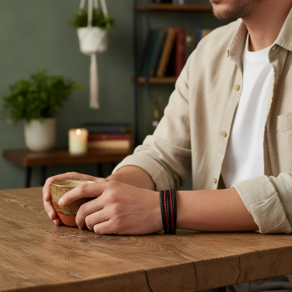 Bracelet Masculin Cuir Tressé Style Bohème Fermoir Aimanté - bracelet cuir GoHappy