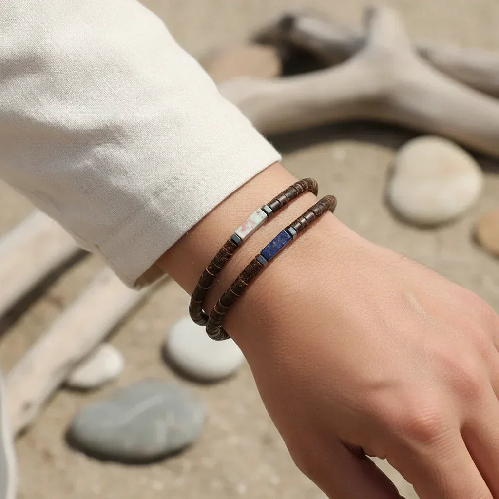 Coconut Coast bracelet homme perles coco et pierres naturelles - GoHappy