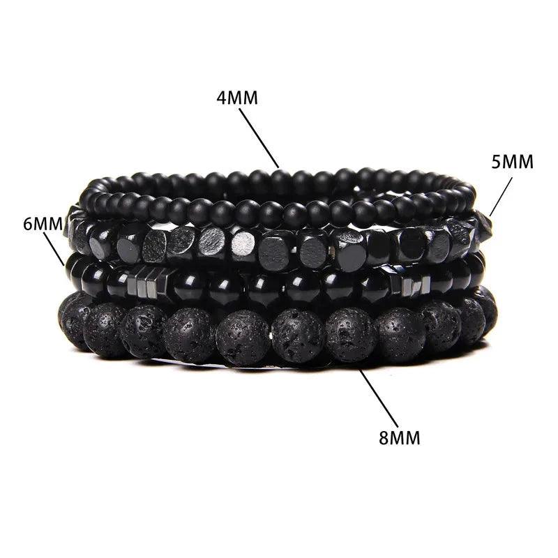 Bracelet multicouche en pierres naturelles pour hommes – Onyx, lave & hématite