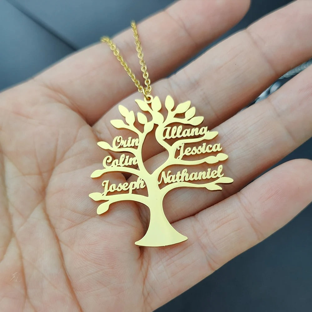 Collier Arbre de Vie Personnalisé Prénoms Gravés Famille Acier