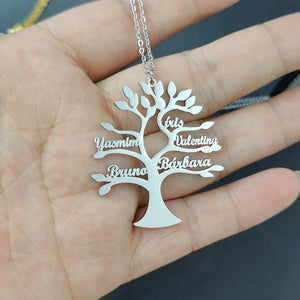 Collier Arbre de Vie Personnalisé Prénoms Gravés Famille Acier - collier personnalisé GoHappy
