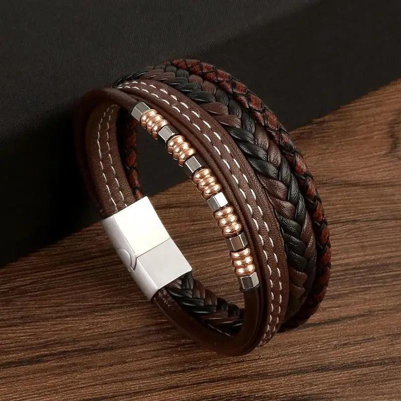 Bracelet Homme en Cuir et Métal - Style Voyage et Aventure - bracelet homme GoHappy