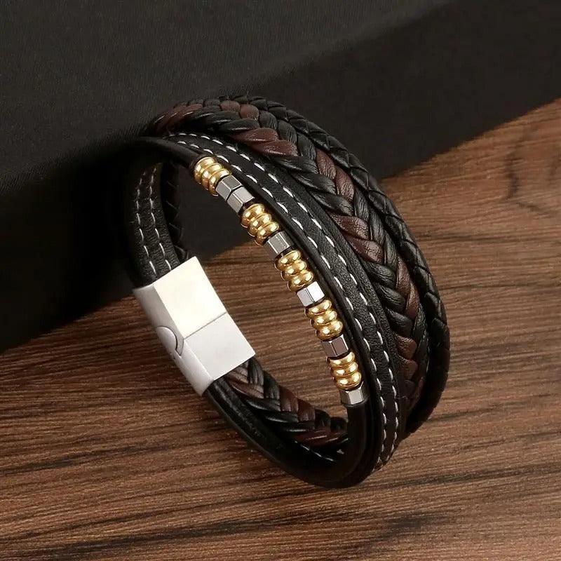 Bracelet Homme en Cuir et Métal - Style Voyage et Aventure - bracelet homme GoHappy