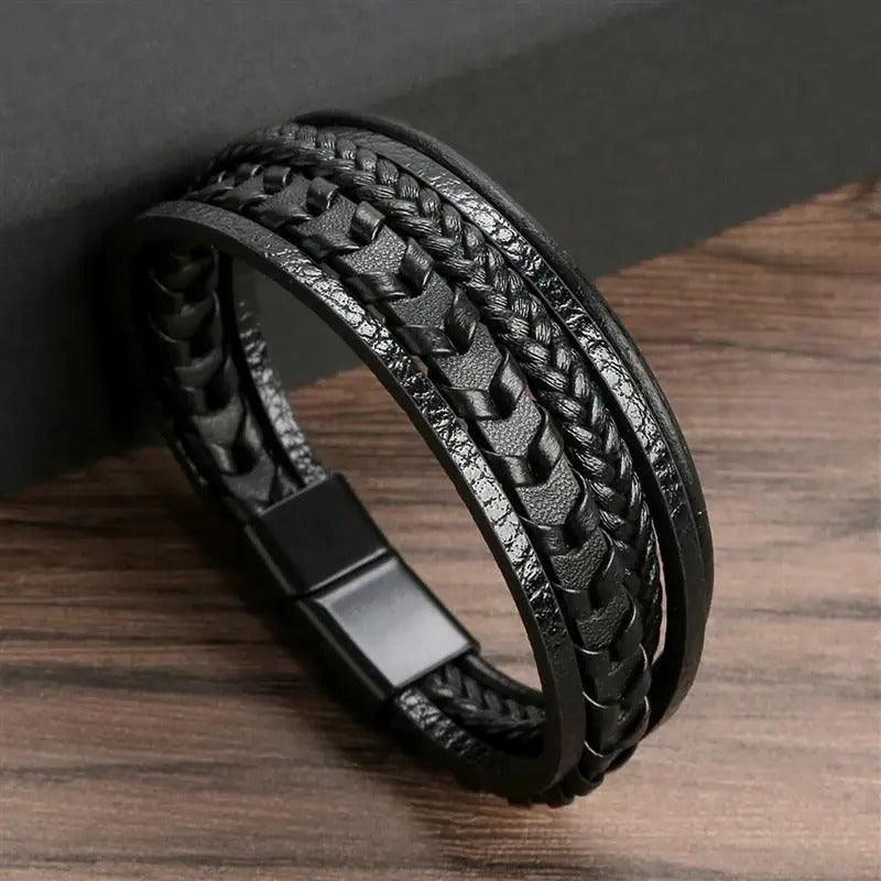 Bracelet Homme Multi-Couches en Cuir et Acier - bracelet homme GoHappy