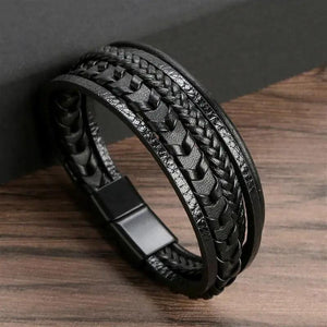 Bracelet Homme Multi-Couches en Cuir et Acier - bracelet homme GoHappy