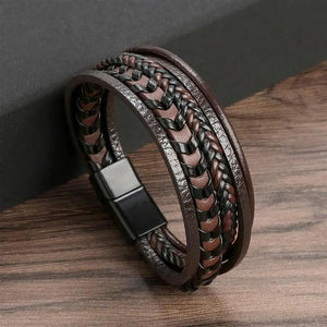 Bracelet Homme Multi-Couches en Cuir et Acier - bracelet homme GoHappy