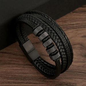 Bracelet Homme en Cuir et Perles en Acier - bracelet homme GoHappy