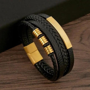 Bracelet Homme en Cuir et Acier – Élégance Discrète et Classe - bracelet homme GoHappy