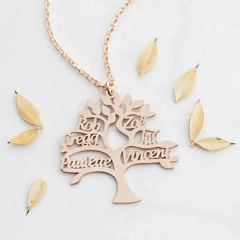 Collier Arbre de Vie Personnalisé Prénoms Gravés Famille Acier - collier personnalisé GoHappy