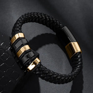 Bracelet Cuir Homme Personnalisé Gravure Prénoms Acier Tressé - bijou personnalisé GoHappy
