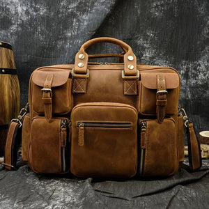 sac voyage homme cuir vintage marron grand capacity vintage GoHappy.fr