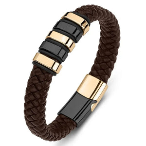 Bracelet Cuir Homme Personnalisé Gravure Prénoms Acier Tressé - bijou personnalisé GoHappy