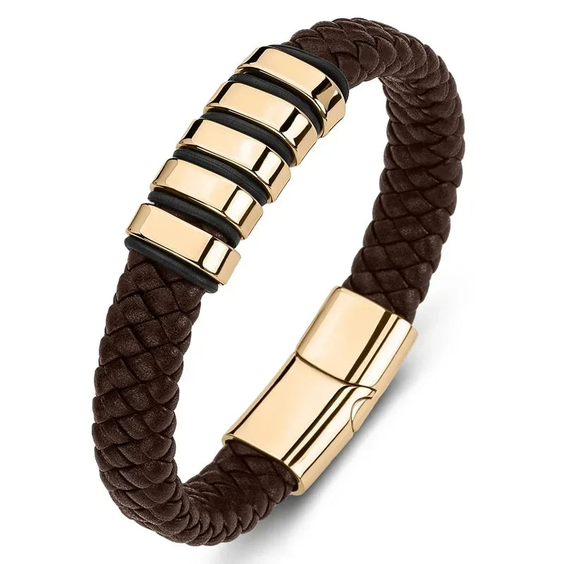 Bracelet Cuir Homme Personnalisé Gravure Prénoms Acier Tressé - bijou personnalisé GoHappy