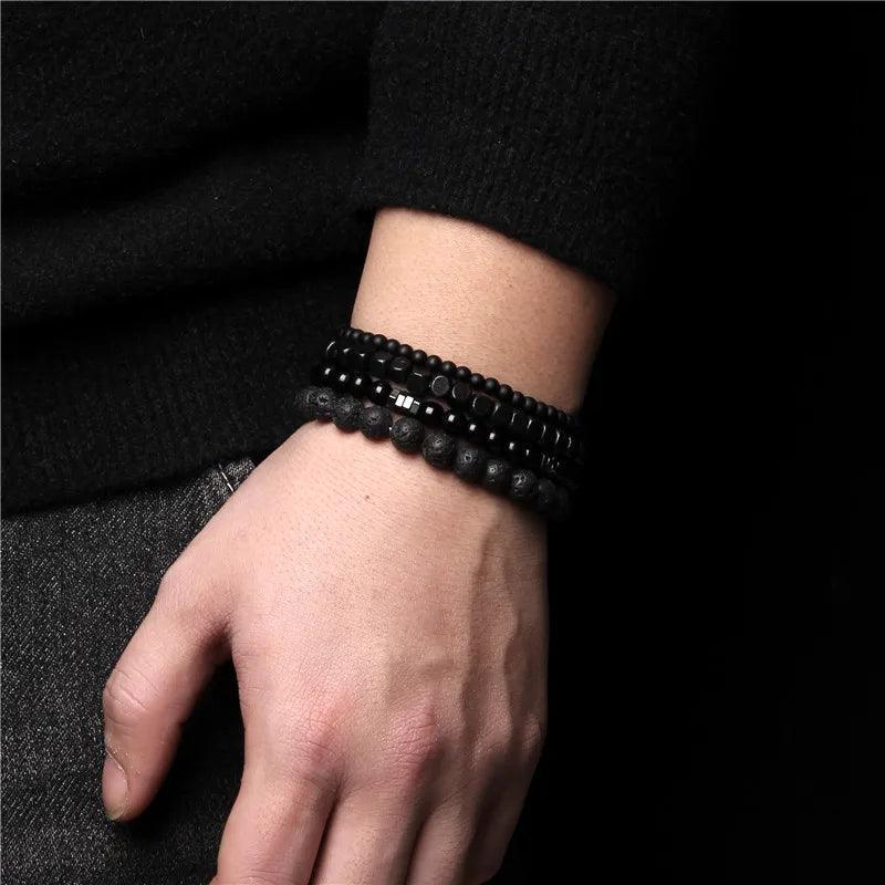 Bracelet multicouche en pierres naturelles pour hommes – Onyx, lave & hématite - Bijou Bracelet GoHappy