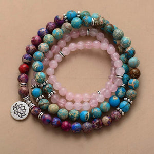 Bracelet Chakra & Collier 108 Perles - Jaspe et Quartz Rose - Bijou Collier GoHappy
