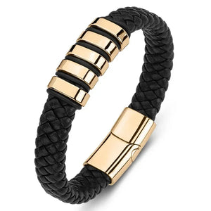 Bracelet Cuir Homme Personnalisé Gravure Prénoms Acier Tressé - bijou personnalisé GoHappy