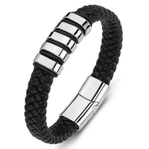 Bracelet Cuir Homme Personnalisé Gravure Prénoms Acier Tressé - bijou personnalisé GoHappy