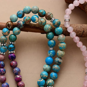 Bracelet Chakra & Collier 108 Perles - Jaspe et Quartz Rose - Bijou Collier GoHappy