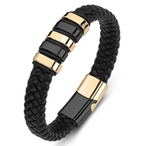 Bracelet Cuir Homme Personnalisé Gravure Prénoms Acier Tressé - bijou personnalisé GoHappy