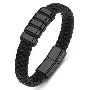 Bracelet Cuir Homme Personnalisé Gravure Prénoms Acier Tressé - bijou personnalisé GoHappy