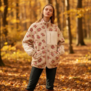 Veste Polaire Fleurie Femme Col Montant Zippée Épaisse Automne Hiver - Veste Polaire GoHappy