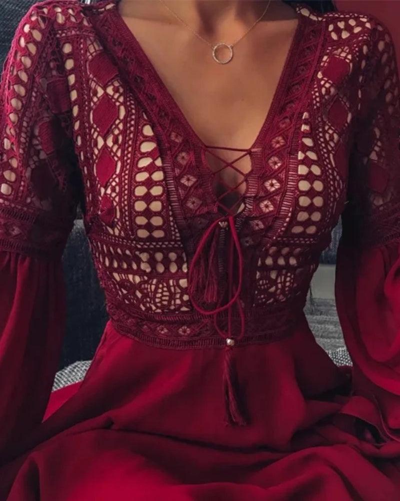 Robe Bohème Chic à Volants en Dentelle - Robes GoHappy