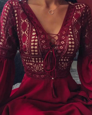 Robe Bohème Chic à Volants en Dentelle - Robes GoHappy