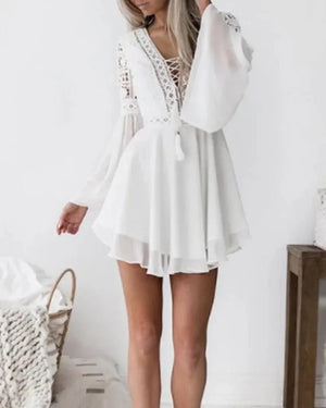 Robe Bohème Chic à Volants en Dentelle - Robes GoHappy