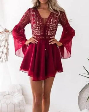 Robe Bohème Chic à Volants en Dentelle - Robes GoHappy