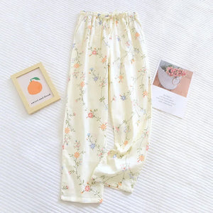 Pantalon Pyjama Femme Double Gaze Coton Imprimé Taille Élastique - pyjama femme GoHappy