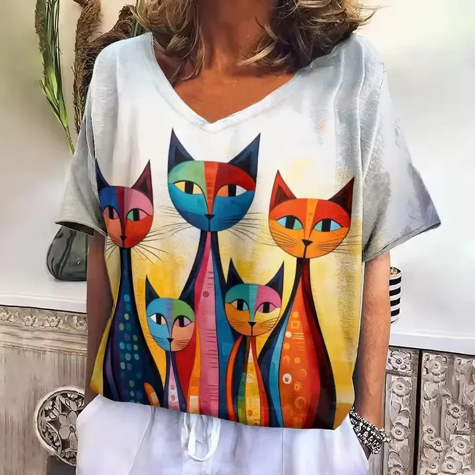 Collection Crazy Cats – T-shirts Oversize Femme à Motif Chat