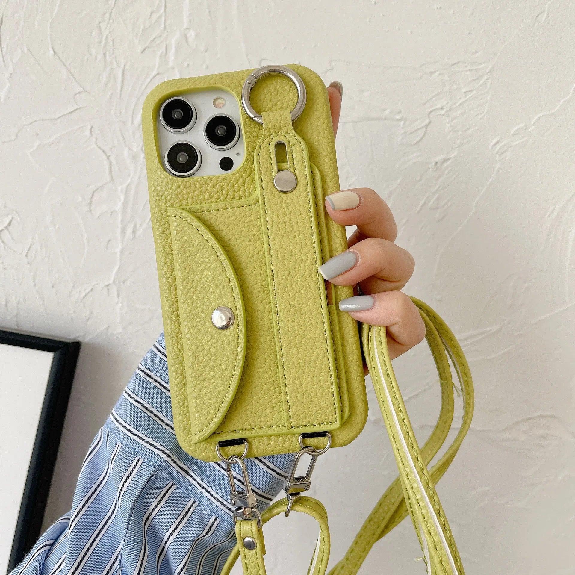 Coque Bandoulière iPhone en Cuir PU avec Porte-cartes et Sangle