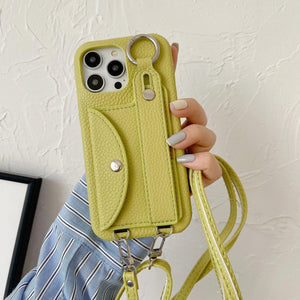 Coque Bandoulière iPhone en Cuir PU avec Porte-cartes et Sangle - coque pour smartphone GoHappy