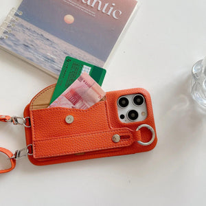 Coque Bandoulière iPhone en Cuir PU avec Porte-cartes et Sangle - coque pour smartphone GoHappy