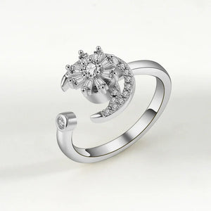 Bagues Spinner Rotatives Fleur Abeille en Cristal Argent Ajustables - bague femme GoHappy